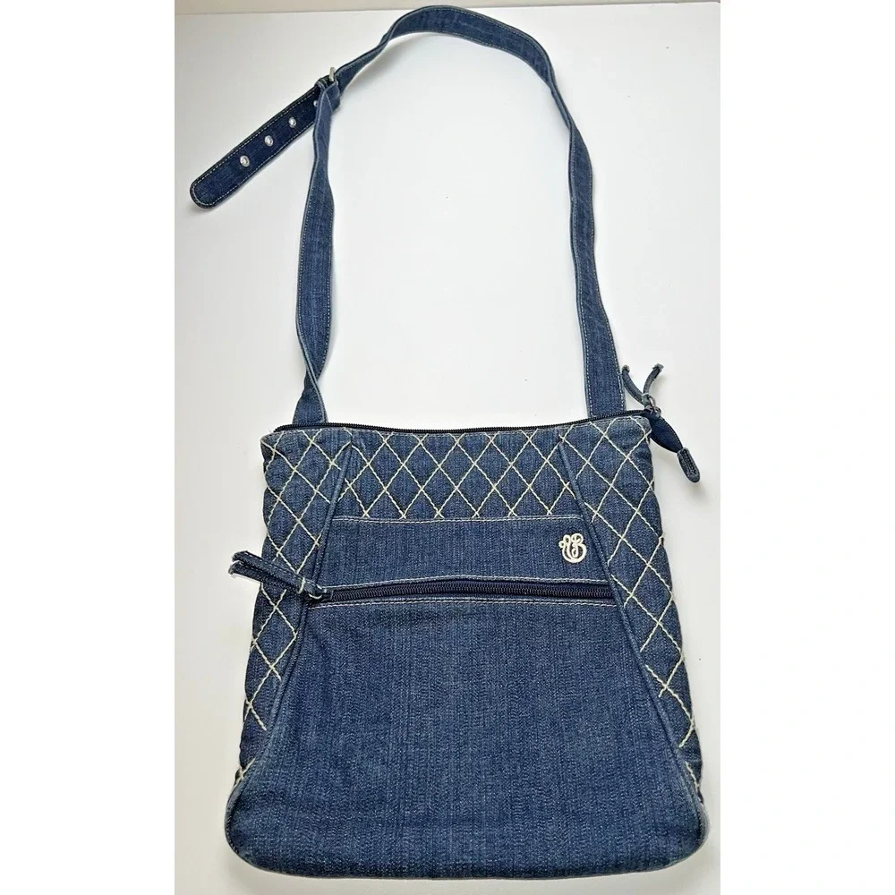 Vera Bradley Denim Hipster Crossbody Purse Olivia Blue White Quilting Denim